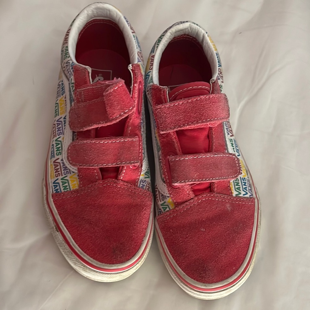 Kids size 3 pink suede Velcro Vans